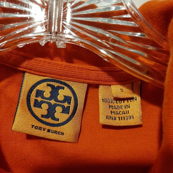 Tory Burch Orange Half Button Short Sleeve Womens Polo Shirt Size S - Picture 3 of 8